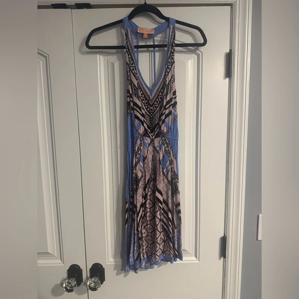 PEACH PUFF BLUE PATTERNED TANK DRESS SIZE LARGE - Picture 3 of 6